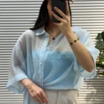 شومیز پری شیشه ای کد 4927 (آبی پاستیلی)