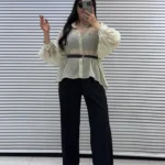 شومیز شیشه ای پری چین دار کد 5018